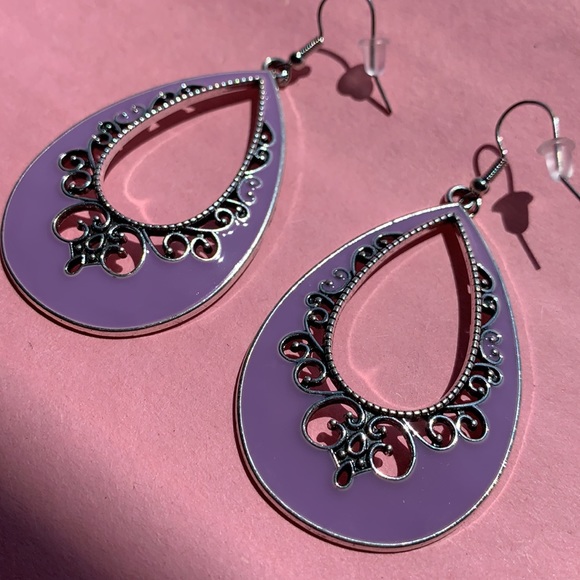 Purple Teardrop Earrings - Picture 4 of 6